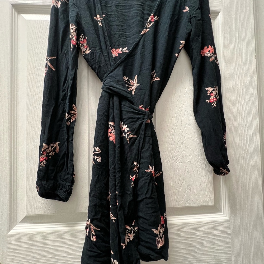 Floral Black Wrap Dress